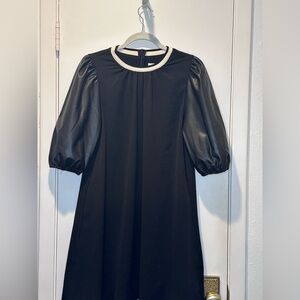 THML Black Dress with Cream Ribbed Crew Neck